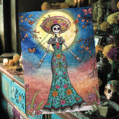 Elegant Moonlit Catrina Día de Muertos Celebration Kaart