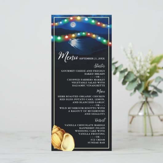 Elegant Moonlit Strand Bruiloft Menu (Staand voorkant)