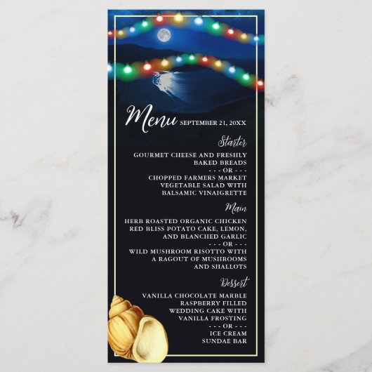 Elegant Moonlit Strand Bruiloft Menu (Voorkant)