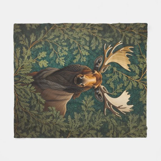 Elegant Moose William Morris Inspired Fleece Deken (Voorkant (Horizontaal))