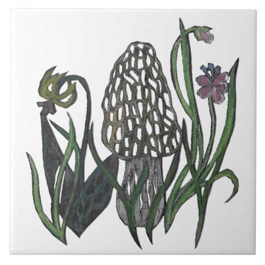 Elegant Morel Mushroom Trivet Tegeltje (Voorkant)