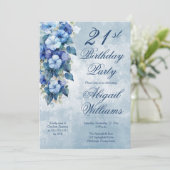 Elegant Morning Glories Blue Floral 21st Birthday  Kaart (Staand voorkant)