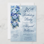 Elegant Morning Glories Blue Floral 30th Birthday  Kaart (Voorkant)
