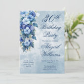 Elegant Morning Glories Blue Floral 30th Birthday  Kaart (Staand voorkant)