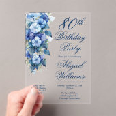 Elegant Morning Glories Blue Floral 80th Birthday  Acryl Uitnodigingen (Insitu (Draagbaar))