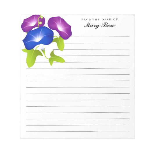 Elegant Morning Glory Flowers, gepersonaliseerd Notitieblok (Voorkant)