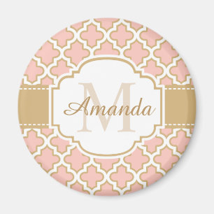Elegant Moroccan Pattern roze koraal monogram Magneet