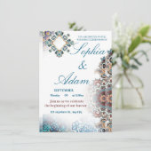 Elegant Moroccan Tile Wedding Invitation Kaart (Staand voorkant)