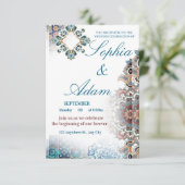 Elegant Moroccan Tile Wedding Invitation RSVP Kaartje (Staand voorkant)