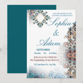 Elegant Moroccan Tile Wedding Invitation Save The Date (Voorkant / Achterkant)