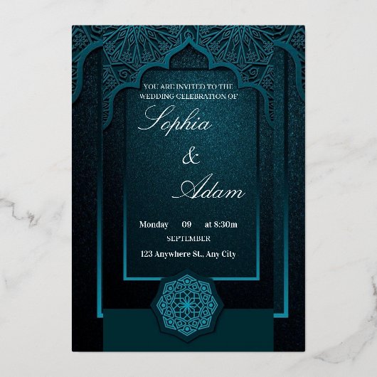 Elegant Moroccan Wedding Invitation Folie Uitnodiging (Voorkant)