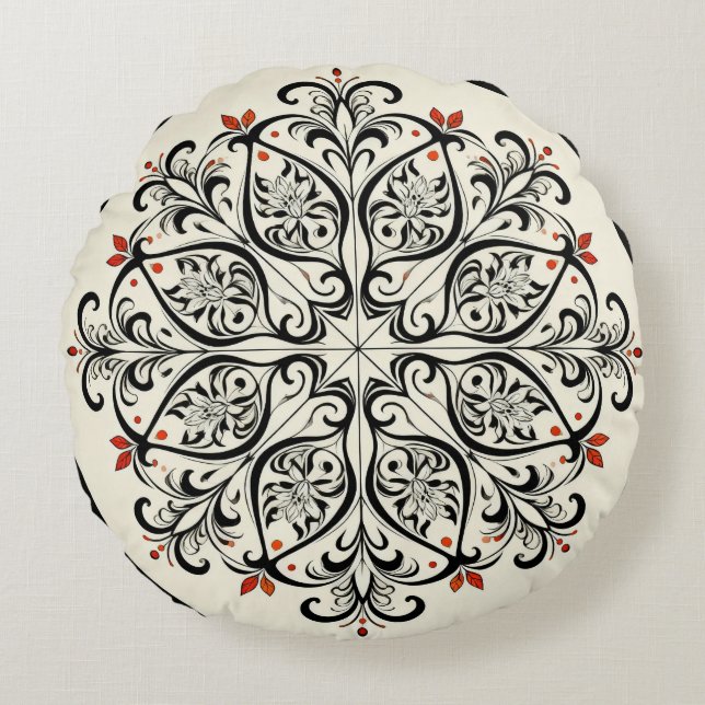 Elegant Moroccan Zellige Floral Round Pillow Rond Kussen (Voorkant)