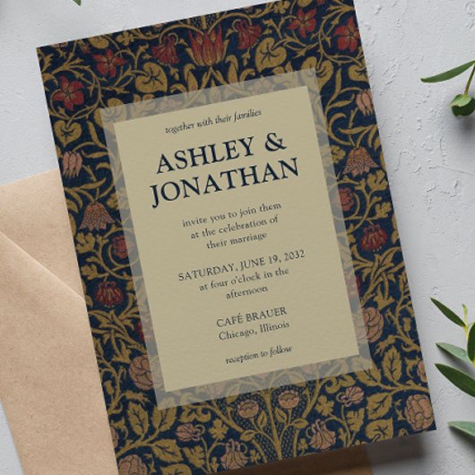 Elegant Morris Violet & Columbine Patroon Trouwfee Kaart