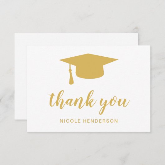 Elegant Mortar Board Faux Gold Afstuderen Bedankkaart (Voorkant / Achterkant)