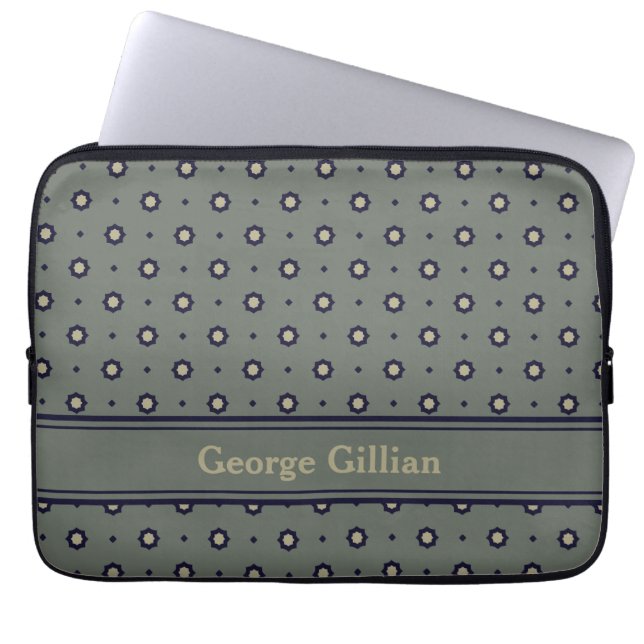 Elegant mos groen geometrisch laptop sleeve (Voorkant)