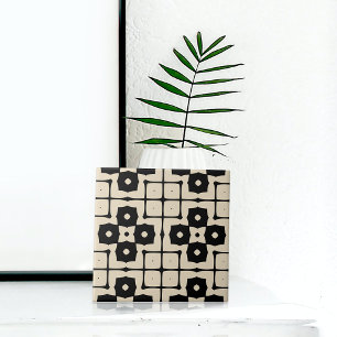 Elegant Mosaic Black & Beige Geometric Pattern Tegeltje