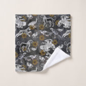 Elegant Mosaic Black White Gold Tiger Lion Eagle Bad Handdoek (Wasdoekje)