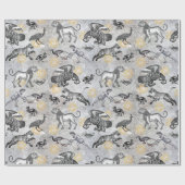 Elegant Mosaic Black White Gold Tiger Lion Eagle Cadeaupapier (Vlak)