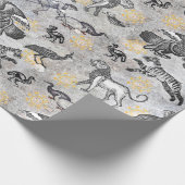 Elegant Mosaic Black White Gold Tiger Lion Eagle Cadeaupapier (Hoek)