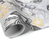 Elegant Mosaic Black White Gold Tiger Lion Eagle Cadeaupapier (Rol Hoek)