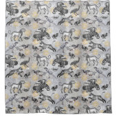 Elegant Mosaic Black White Gold Tiger Lion Eagle Douchegordijn (Voorkant)