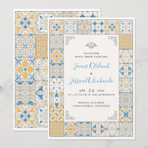 Elegant Mosaic Tile Illustrate Wedding Invitation Kaart