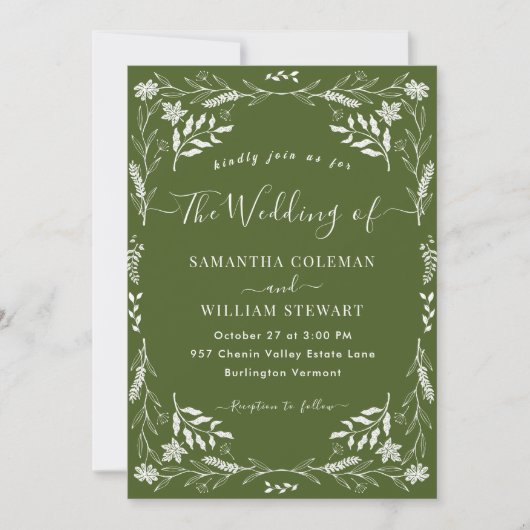 Elegant Moss Green Boho Modern Typography Wedding Kaart (Voorkant)