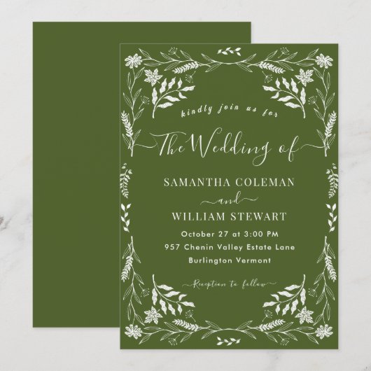 Elegant Moss Green Boho Modern Typography Wedding Kaart (Voorkant / Achterkant)