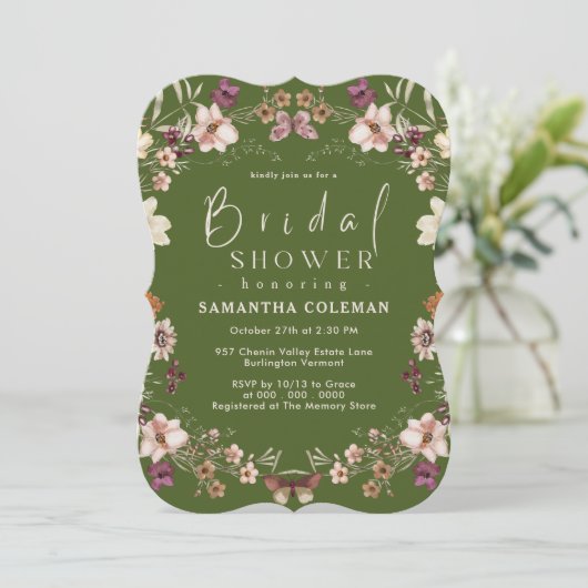 Elegant Moss Green Wildflower Modern Vrijgezellenf Kaart (Staand voorkant)