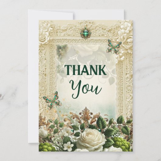 Elegant Moss & Moonlight  kant Dank u ca Bedankkaart (Voorkant)