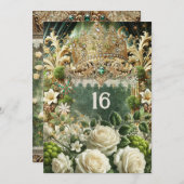 Elegant Moss & Moonlight Regal Green Sweet 16 Invi Kaart (Voorkant / Achterkant)