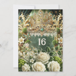 Elegant Moss & Moonlight Regal Green Sweet 16 Invi Kaart