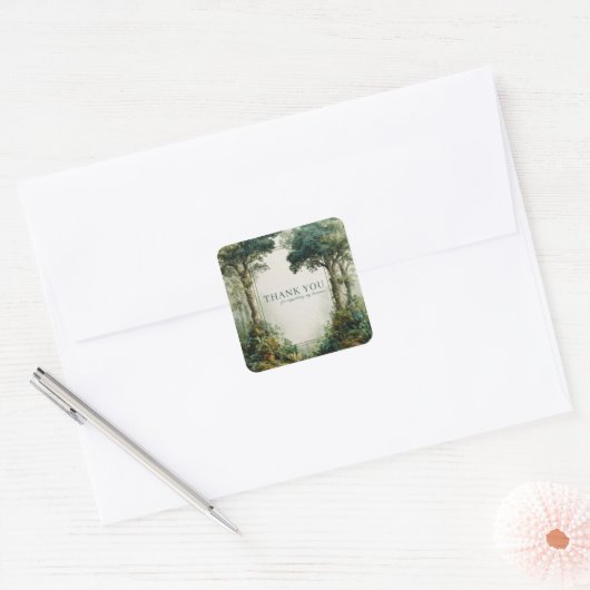 Elegant Mossy Forest Ancient Tree Rustic Vierkante Sticker (Envelop)