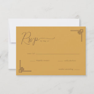 Elegant Mosterd Oost-Aziatisch Motief RSVP Kaartje
