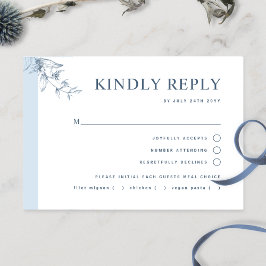 Elegant, mosterdblauw huwelijk met/zonder maaltijd RSVP kaartje