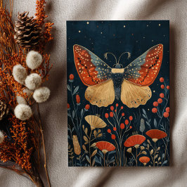 Elegant Moth Autumn Foliage Navy Blue Christmas  Briefkaart