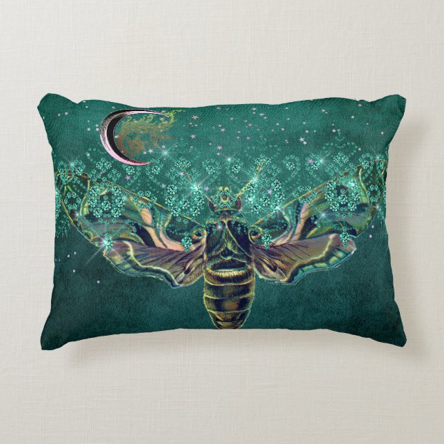 Elegant moth moon emerald night sparagelegant groe accent kussen (Voorkant)