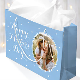 Elegant Mother's Day Custom Photos Blue White Groot Cadeauzakje