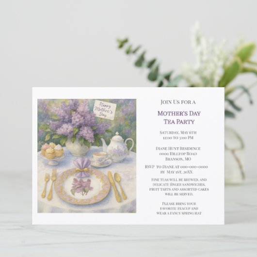 Elegant Mother's Day Tea Party Invitation Kaart (Staand voorkant)