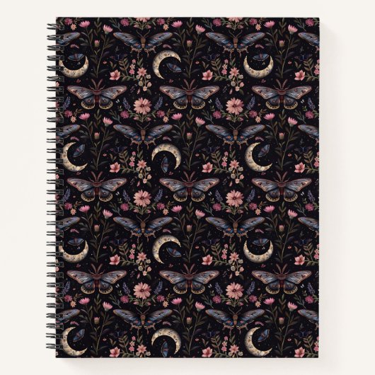 Elegant Moths Flowers and Moons Mystical Pattern Notitieboek (Voorkant)