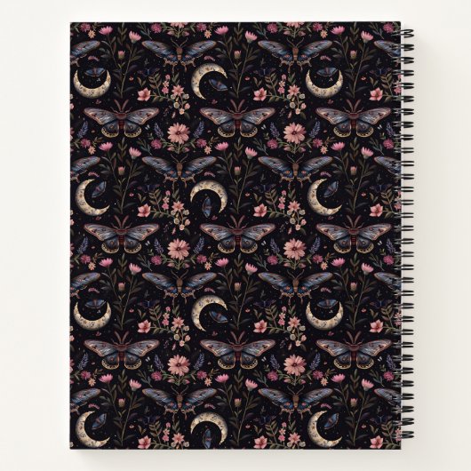 Elegant Moths Flowers and Moons Mystical Pattern Notitieboek (Achterkant)