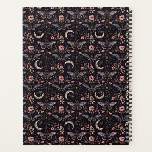 Elegant Moths Flowers and Moons Mystical Pattern Planner (Achterkant)