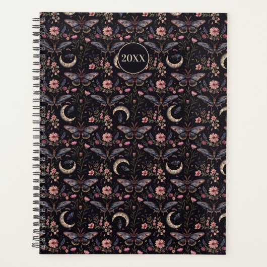 Elegant Moths Flowers and Moons Mystical Pattern Planner (Voorkant)