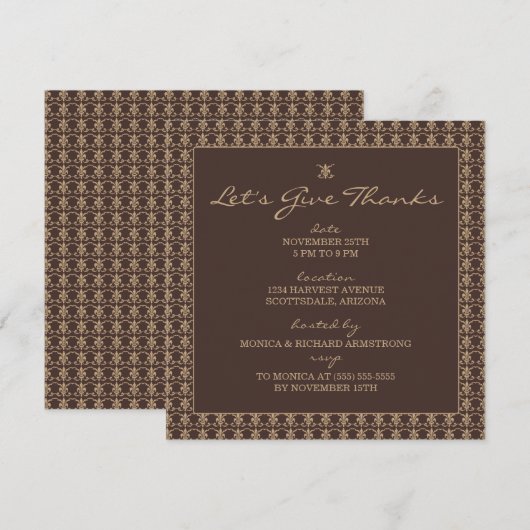 Elegant Motif Thanksgiving Invitaties Kaart (Voorkant / Achterkant)