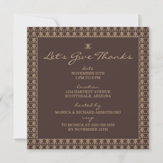 Elegant Motif Thanksgiving Invitaties Kaart (Voorkant)