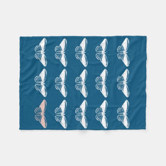 Elegant  mottenpatroon in blauw en wit fleece deken (Voorkant (Horizontaal))