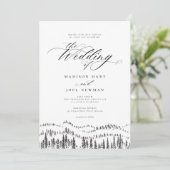 Elegant Mountain Forest Calligraphy Chic Wedding Kaart (Staand voorkant)