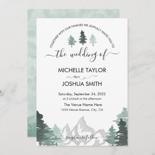 Elegant Mountain Forest Rustic Destination Invitat Kaart (Voorkant / Achterkant)
