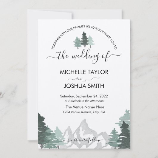 Elegant Mountain Forest Rustic Destination Invitat Kaart (Voorkant)