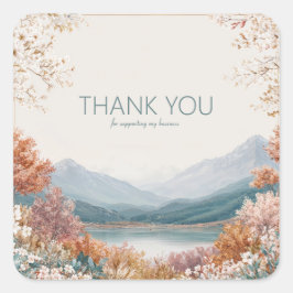 Elegant Mountain Lake Blossom Gold Frame Landscape Vierkante Sticker